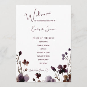 Programa Wine Red Plum Mauve Fall Floral Wedding