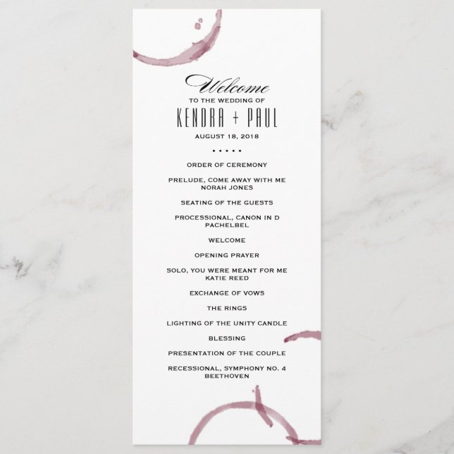 Programa Wine Stains Winery Vineyard Ceremony (Anverso)