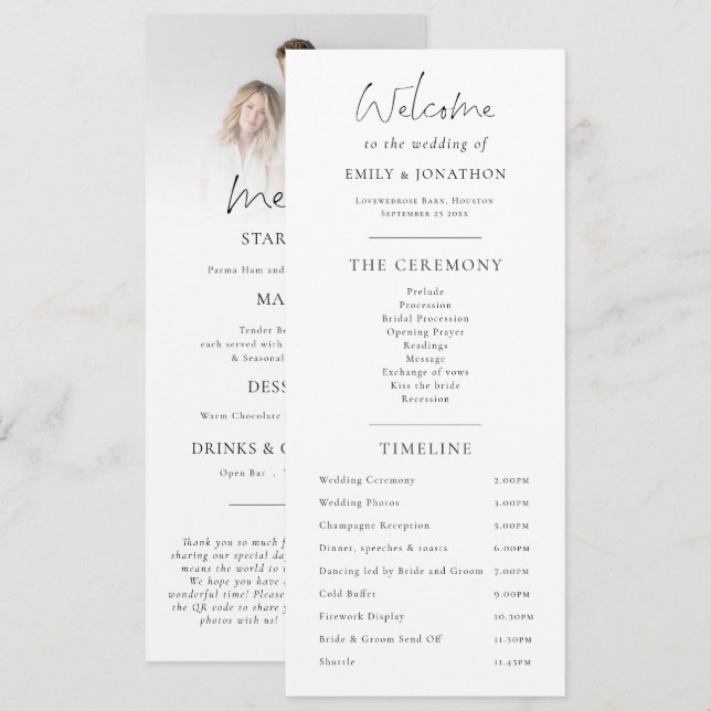 Programa y Menú combinados con foto de Boda (Anverso / Reverso)