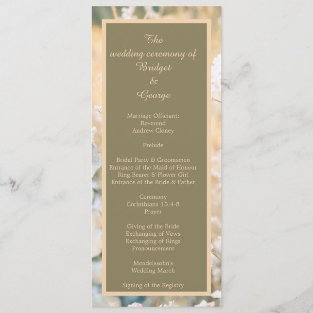 Programa y menú de bodas de Pastel de Flor Silvest (Reverso)