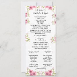 Programa y menú de casamiento con anémonas rosas d