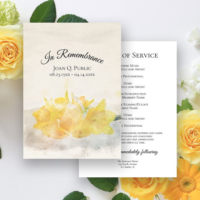 Programa Yellow Daffodil Flowers Funeral Memorial Service (Subido por el creador)