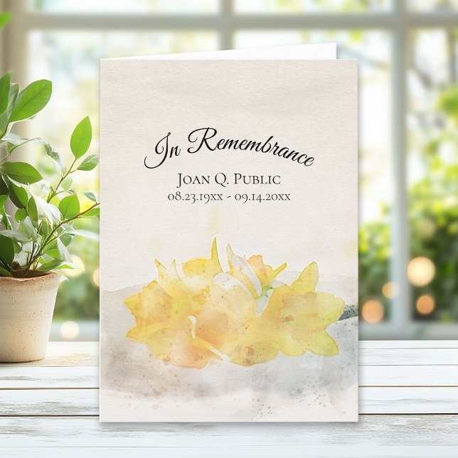 Programa Yellow Daffodils Watercolor Funeral Service plegad (Subido por el creador)
