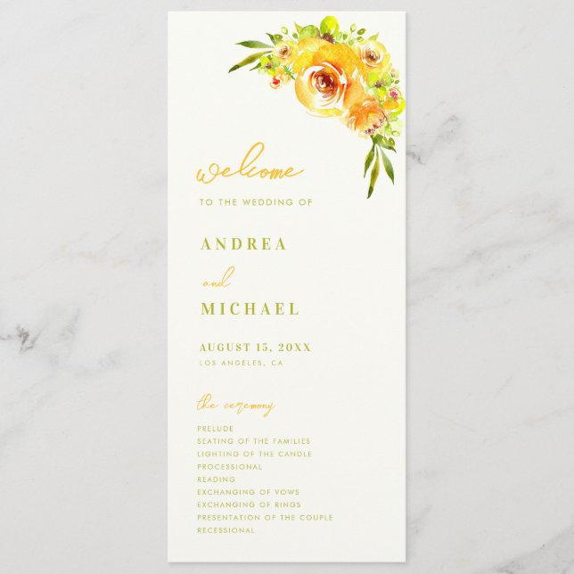 Programa Yellow Green Summer Floral Vibrant Bloom Wedding (Anverso)