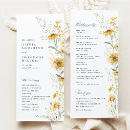 Programa Yellow Wildflower Sunflower Wedding Ceremony