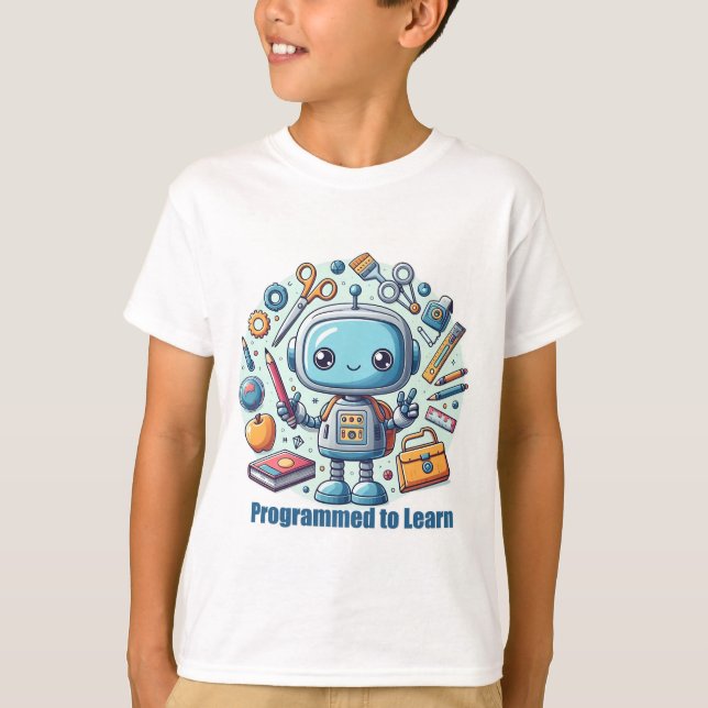 Programado para aprender - camiseta robótica (Anverso)