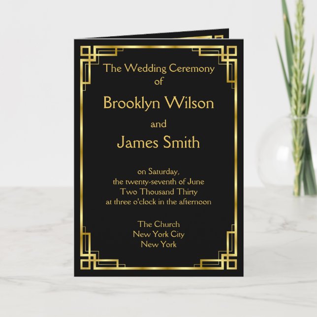 Programas Art Deco Black And Gold Wedding (Anverso)