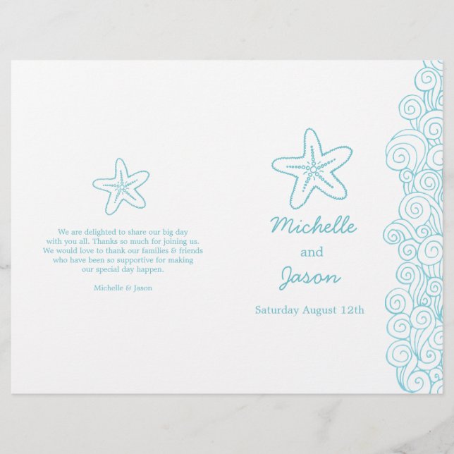 Programas de boda azules y blancos con estrellas d (Anverso)
