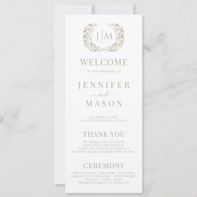 Programas de Boda Bohemia Pastel con Flores (Anverso)