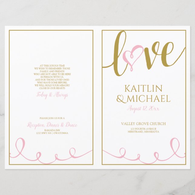 Programas de Boda Cardíaca con Guión de Amor Pink  (Anverso)