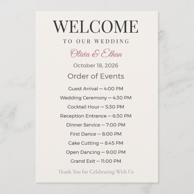 Programas de Boda Ceremonia Plana Recuerdo Elegant (Anverso)