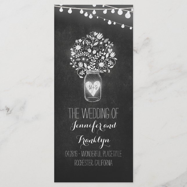 Programas de Boda Chalkboard Mason Jar (Anverso)