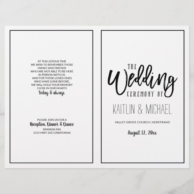 Programas de Boda con Caligrafía a Pincel - Negro (Anverso)
