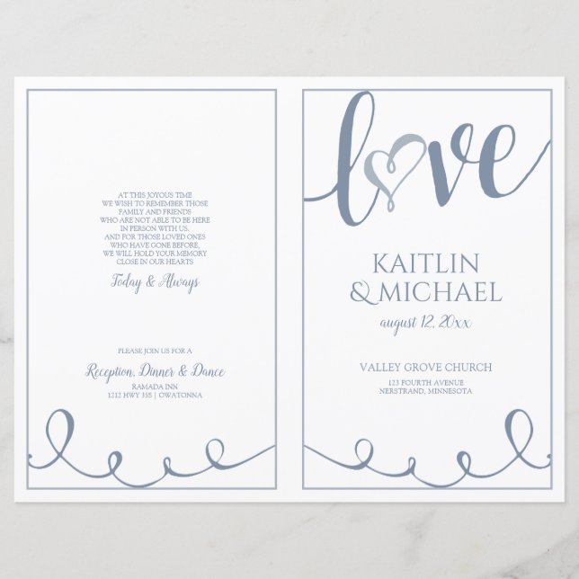 Programas de Boda con Corazón y Letra de Amor Dust (Anverso)