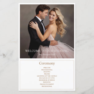 Programas de boda con foto bordeada en beige elega