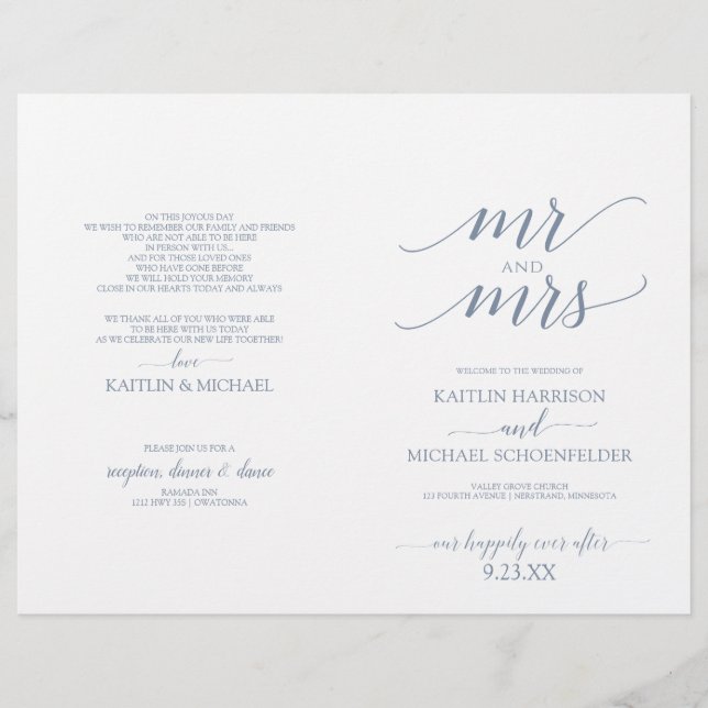 Programas de Boda con Tipografía Elegante Dusty Bl (Anverso)