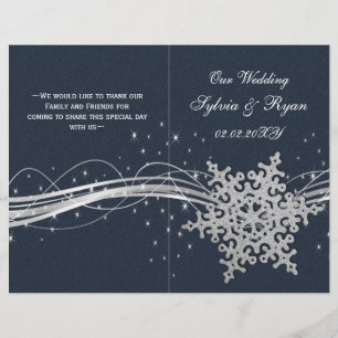 Programas de boda Copos de nieve plateados azules