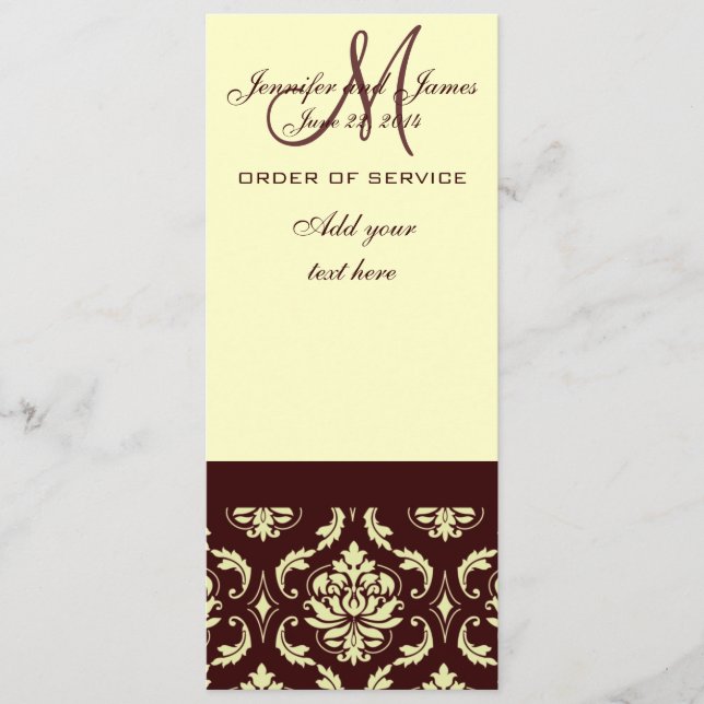 Programas de boda Damasco de crema marrón (Anverso)