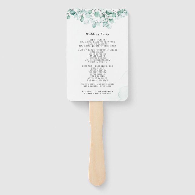 Programas de boda de abanico de mano de eucalipto  (Reverso)