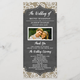 Programas de Boda de Carne Burlap con foto Chalkbo