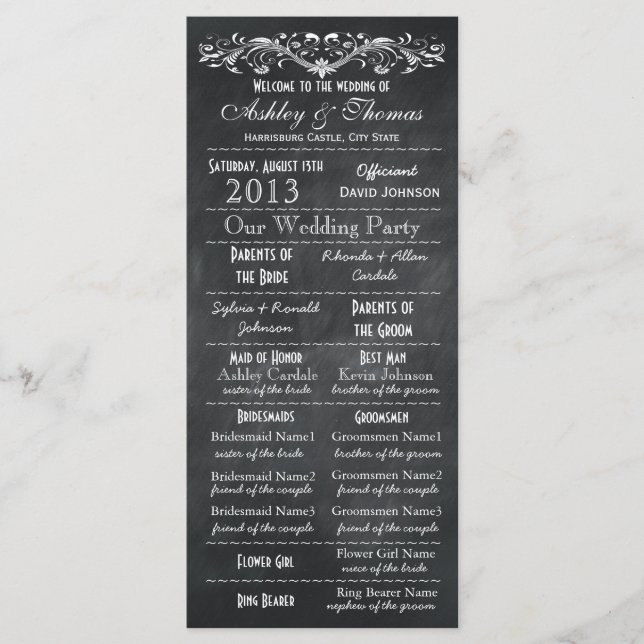 Programas de Boda de Chalkboard de Tipografía Vint (Anverso)