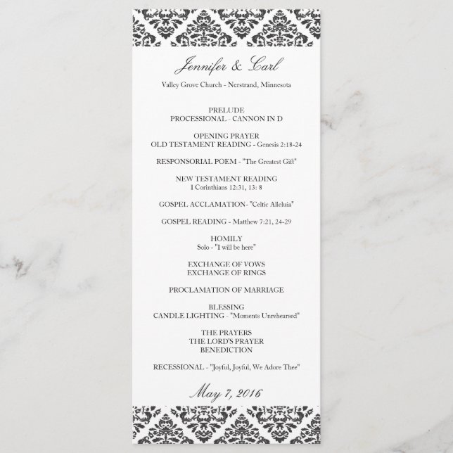 Programas de Boda de Damasco Negro (Anverso)