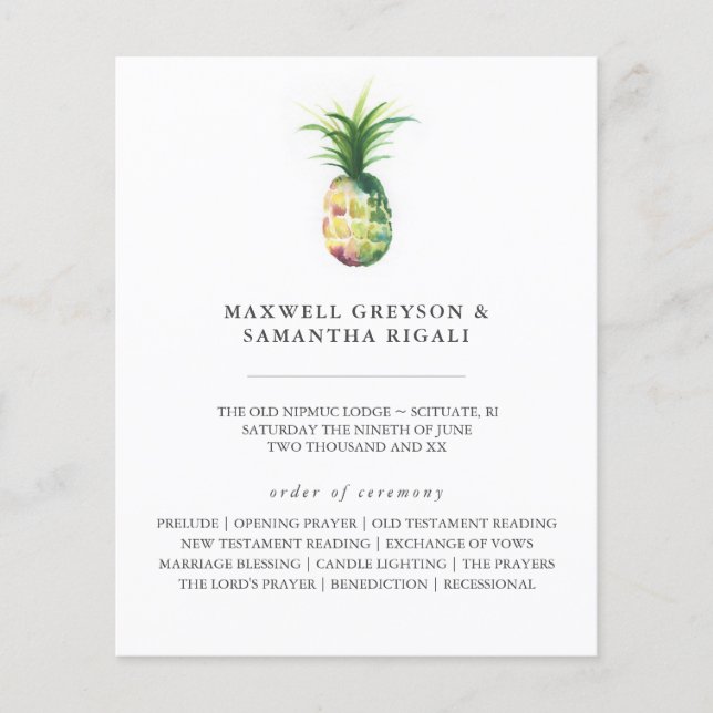 Programas de boda de destino Pineapple de color de (Anverso)