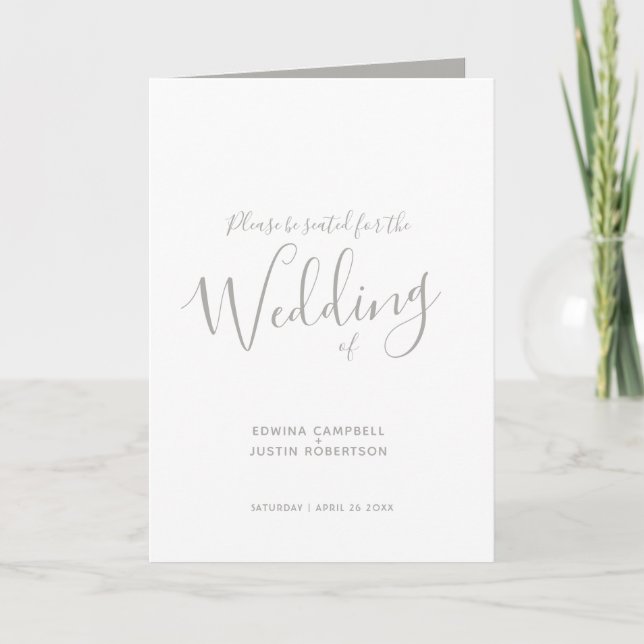 Programas de boda de escritura gris media simple c (Anverso)