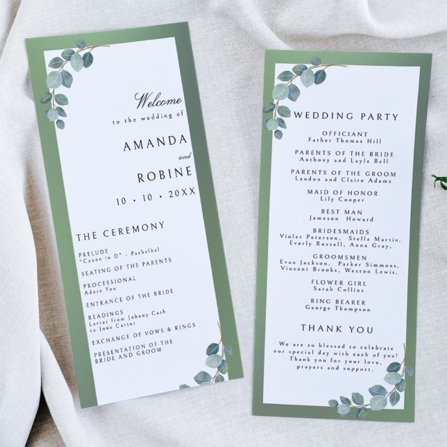 Programas de Boda de Eucalipto Verde de Acuarela (Subido por el creador)