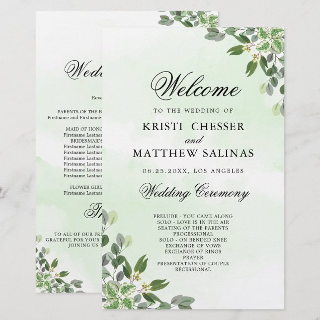 Programas de Boda de Eucalyptus Greenery (Anverso / Reverso)