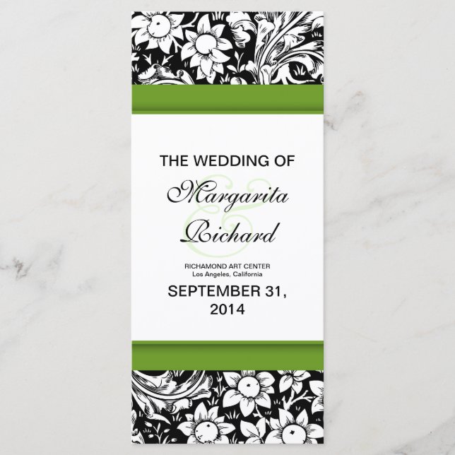 programas de boda de flores negras y blancas (Anverso)