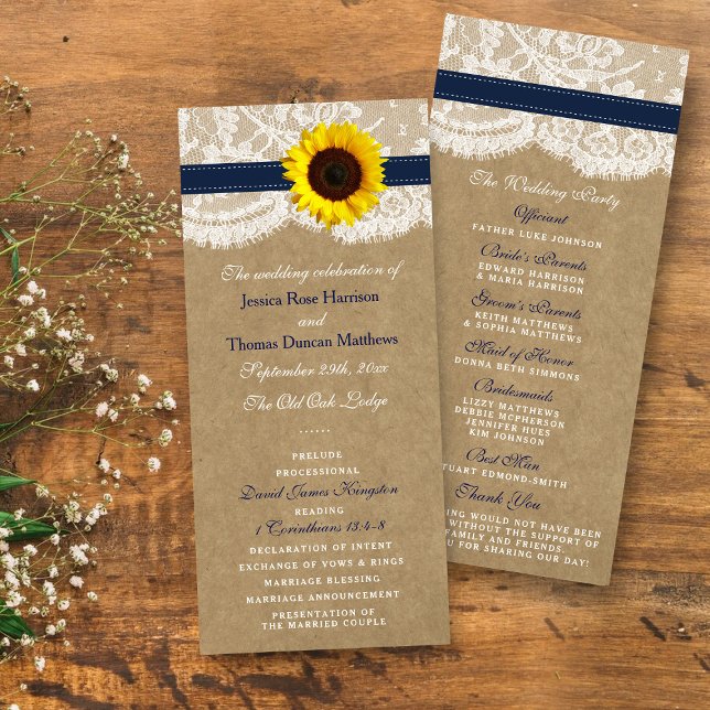Programas de Boda de Girasol Azul de Kraft, Lace & (Subido por el creador)