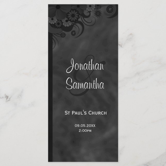 Programas de Boda de Gótico de Floral Negra (Anverso)