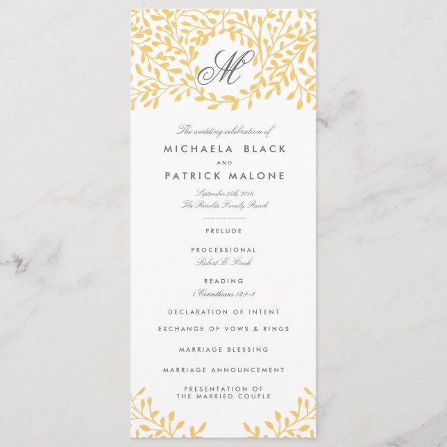Programas de boda de jardín secreto - Amarillo mos (Anverso)