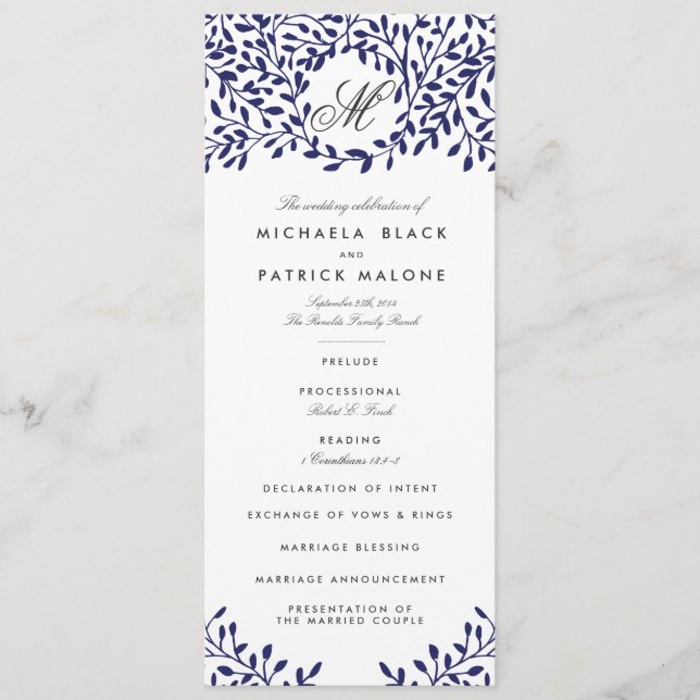 Programas de boda de jardín secreto - Armada (Anverso)