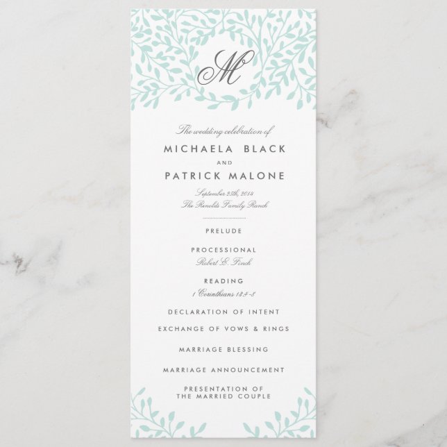 Programas de boda de jardín secreto - Casa de la M (Anverso)
