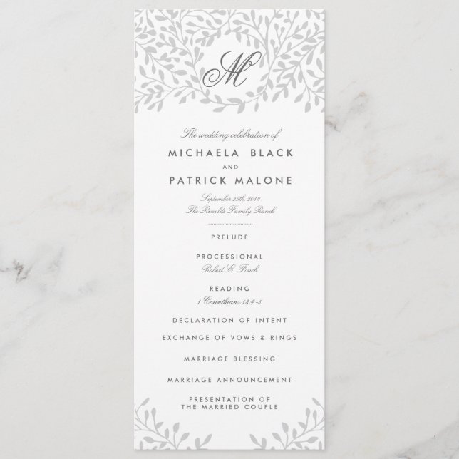 Programas de boda de jardín secreto - gris (Anverso)