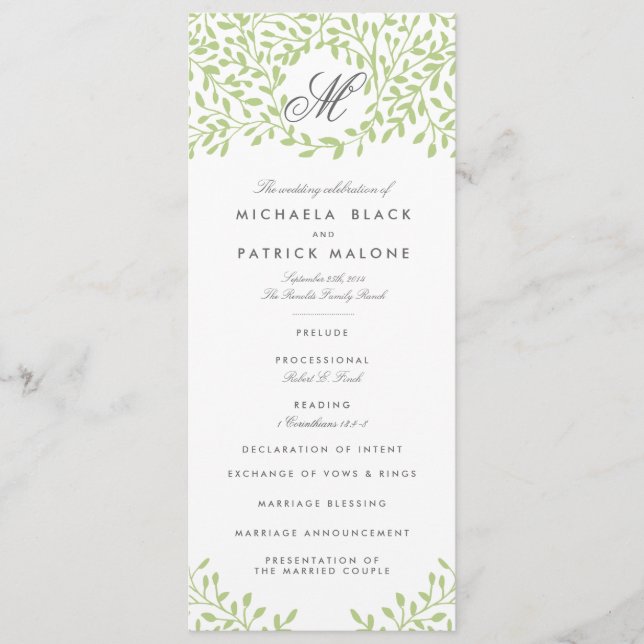 Programas de boda de jardín secreto - Verde (Anverso)