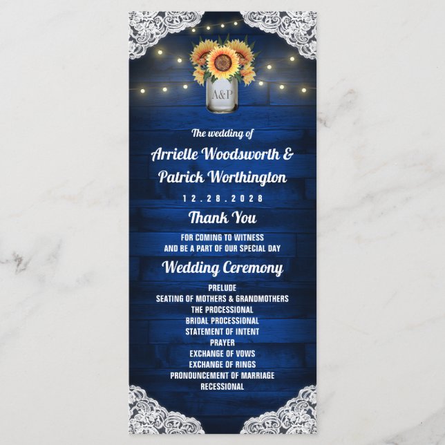 Programas de Boda de Jarrón de Mason de Girasol co (Anverso)