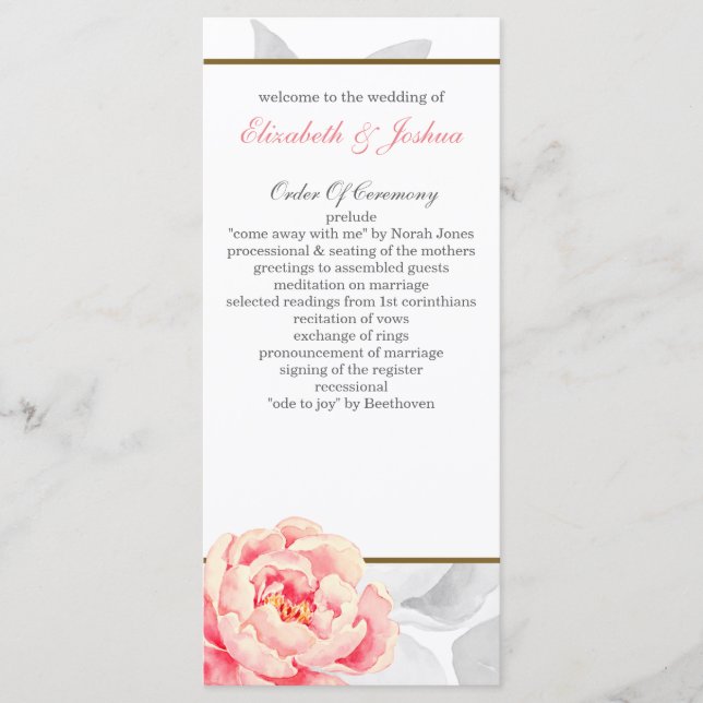Programas de boda de longitud del té de Peony Rosa (Anverso)