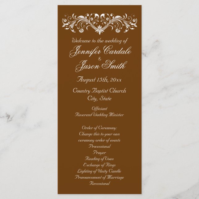Programas de Boda de Otoño Marrón Elegante (Anverso)