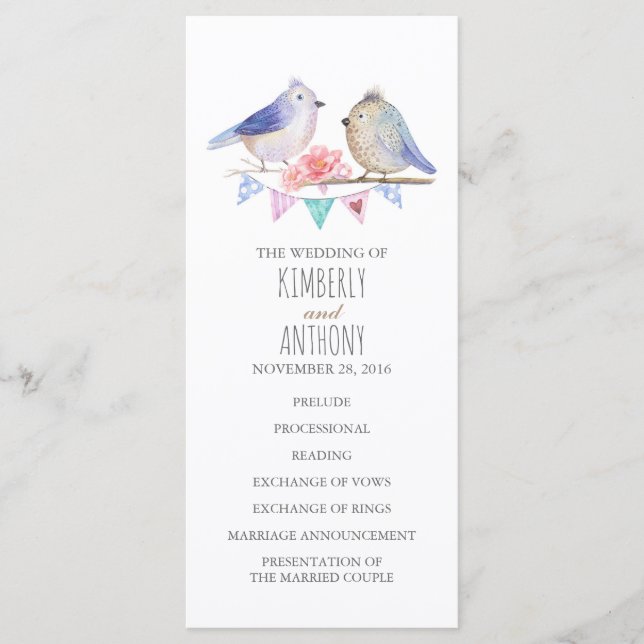 programas de boda de parejas de aves amorosas (Anverso)