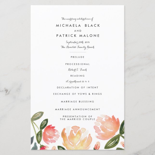 Programas de Boda de Peonies Peach (Anverso)