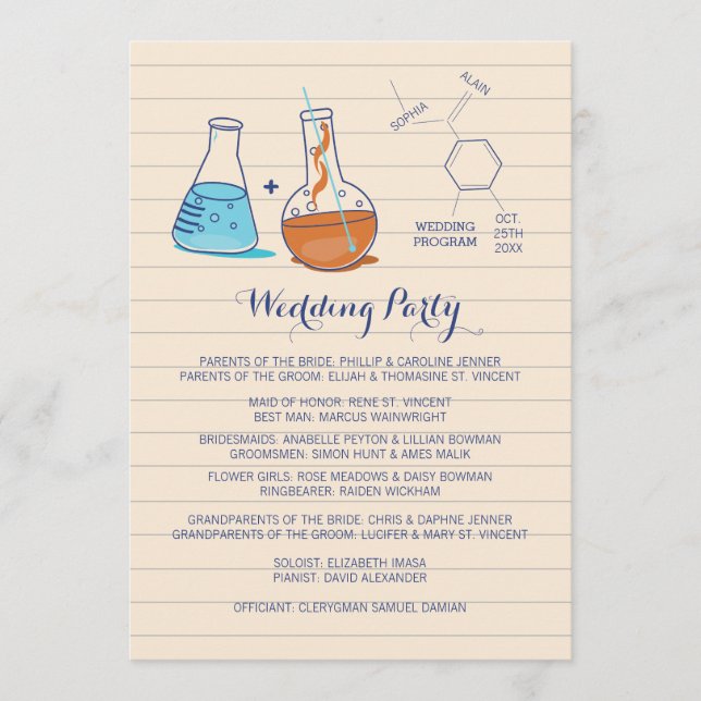 Programas de Boda de Química Azul y Naranja (Anverso)