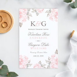 Programas de Boda de Rosa Acuarela Rosa Vintage
