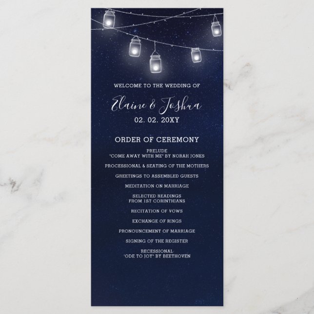 programas de boda de starry sky mason jars (Anverso)