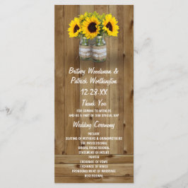 Programas de boda de Sunflower Mason Jar Burlap +