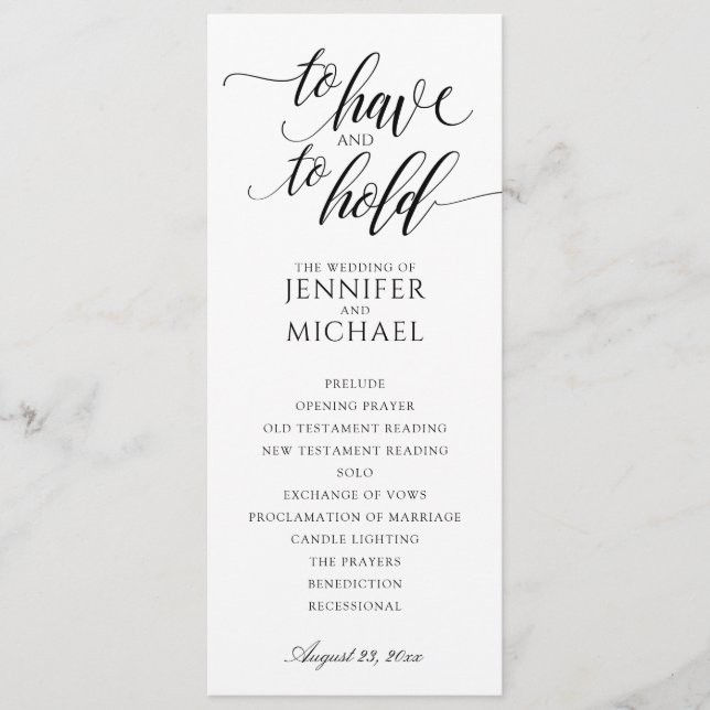Programas de Boda de Tipografía Elegante | Negro (Anverso)