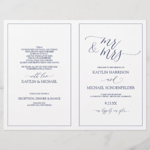 Programas de boda Elegante guión flaco Navy azul