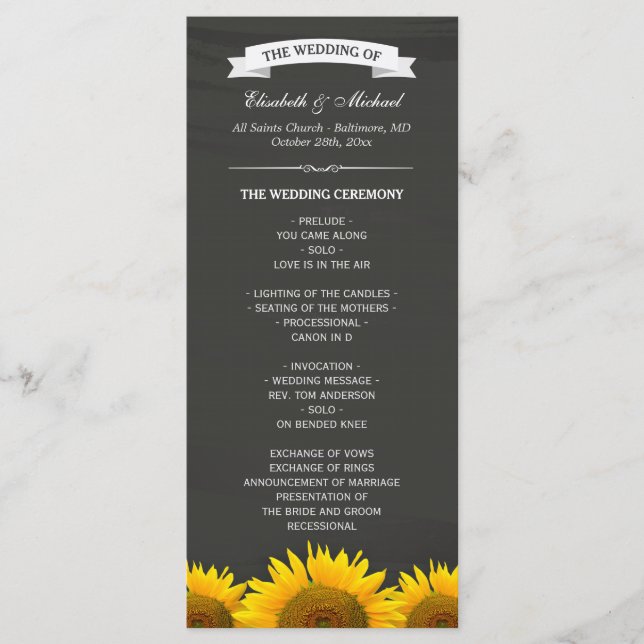 Programas De Boda Elegante Sunflowers Chalkboard (Anverso)
